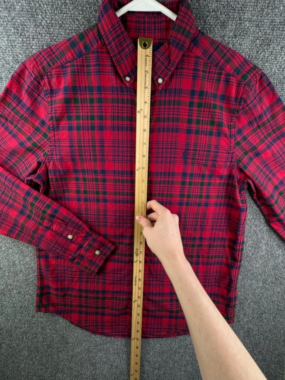 Ralph Lauren Boys Long Sleeve Button Up Oxford Red Blue Plaid XL 18-20 Cotton
